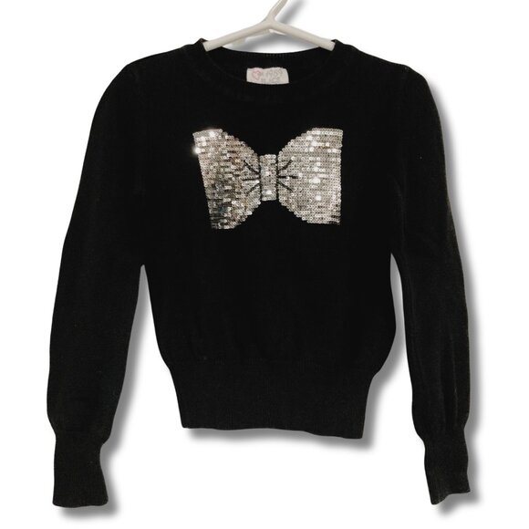 PLACE Girls black pull-over sweater with silver sequins bow detail ~ XS SMALL - Picture 1 of 9